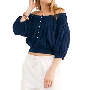 Free People Blue Dancing Till Dawn Off The Shoulder Medium. Condit Blouse